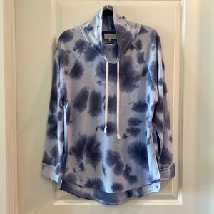 MelloDay Blue Tie-Dye Mock Neck Pullover Hoodie